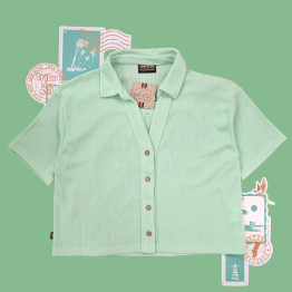 Camisa Cropped Canelada - Água