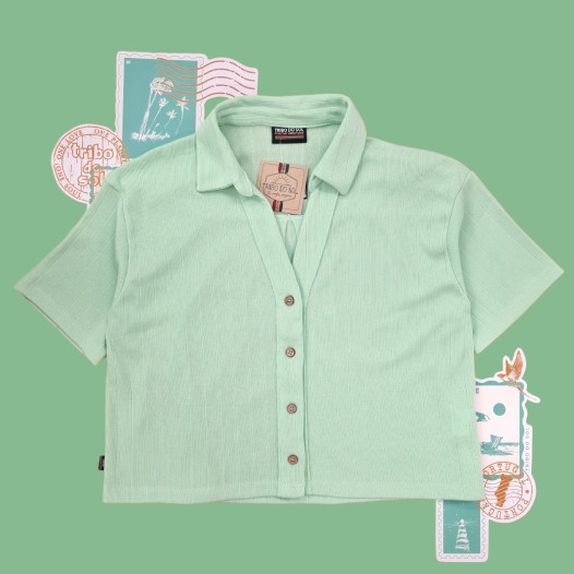 Camisa Cropped Canelada - Água