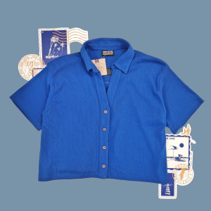 Camisa Cropped Canelada - Azul Camisa Cropped Canelada - Azul