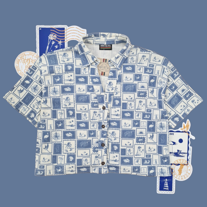 Camisa Cropped Canelada com Padrão Camisa Cropped Canelada com Padrão