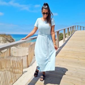 Vestido canelado com cinto